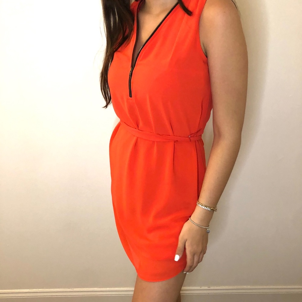 Iz Byer Zipper V Neck Waist Tie Dress